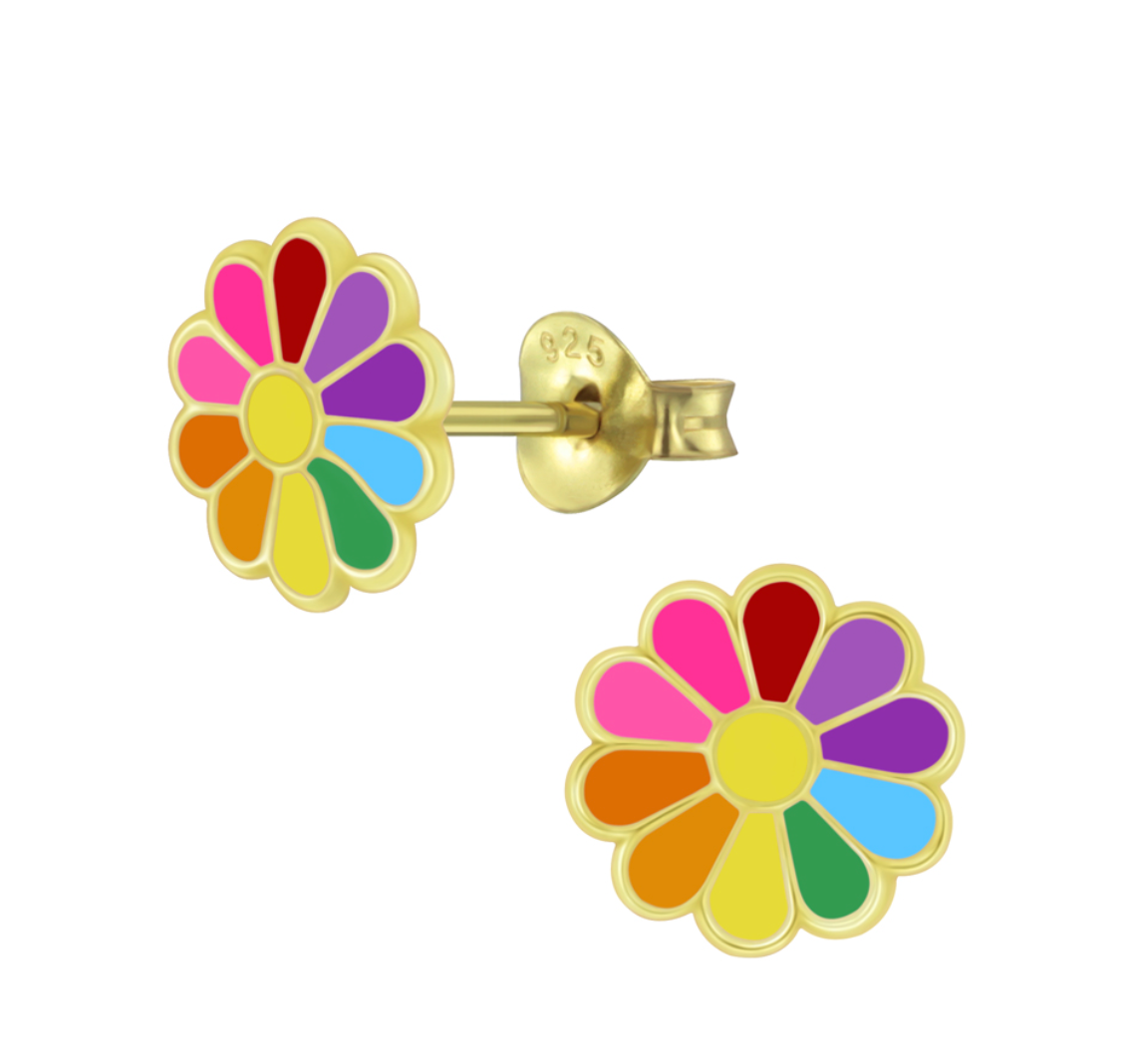 Thea Gold Plated Silver and Enamel Daisy Stud Earrings