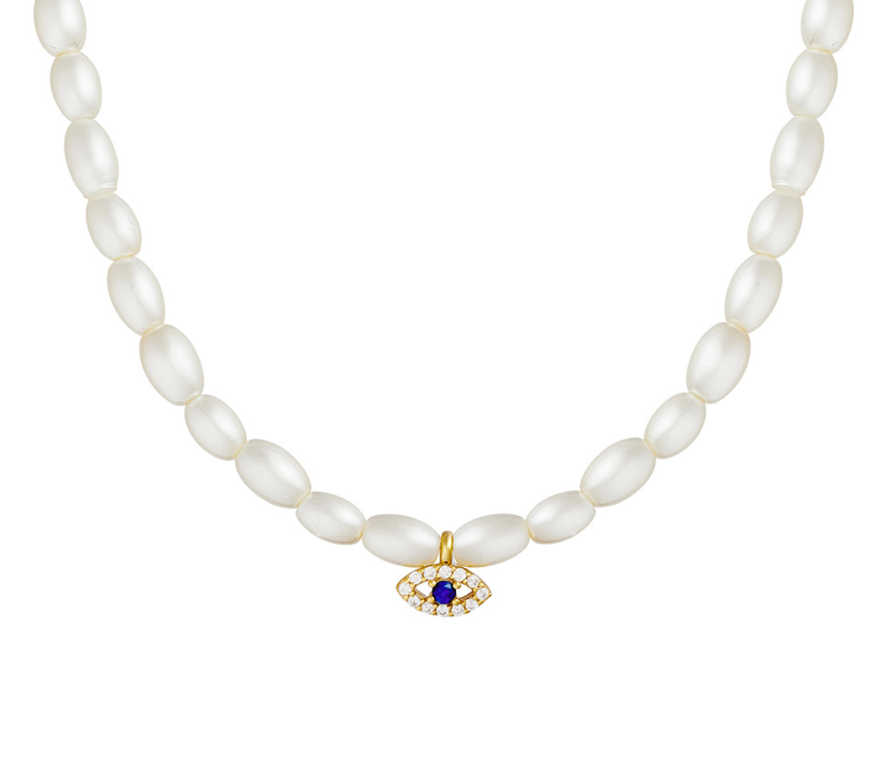 Saba Pearl Necklace with Dazzling Evil Eye Charm