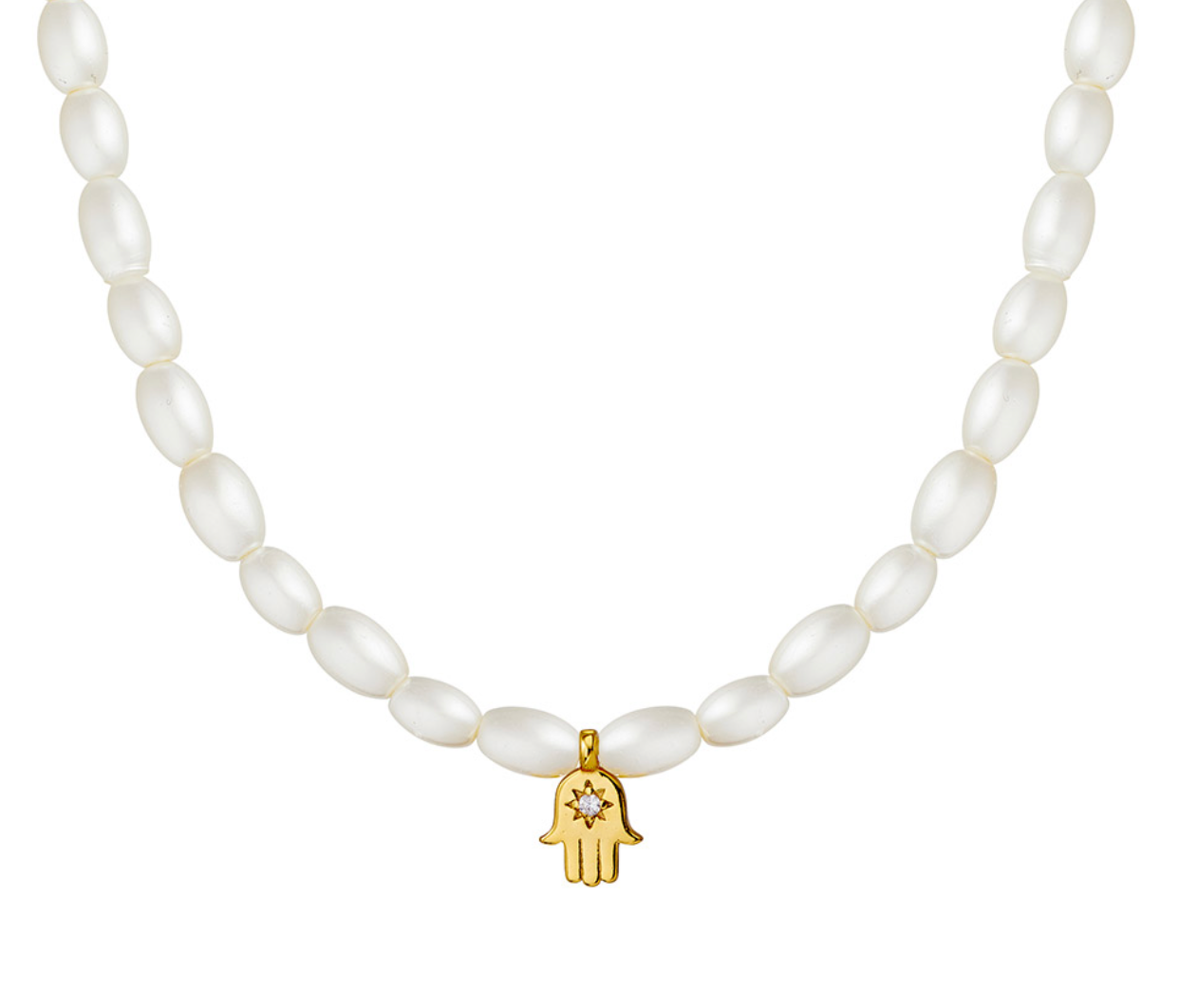 Sonia Pearl Necklace with Dazzling Hamsa Hand Charm