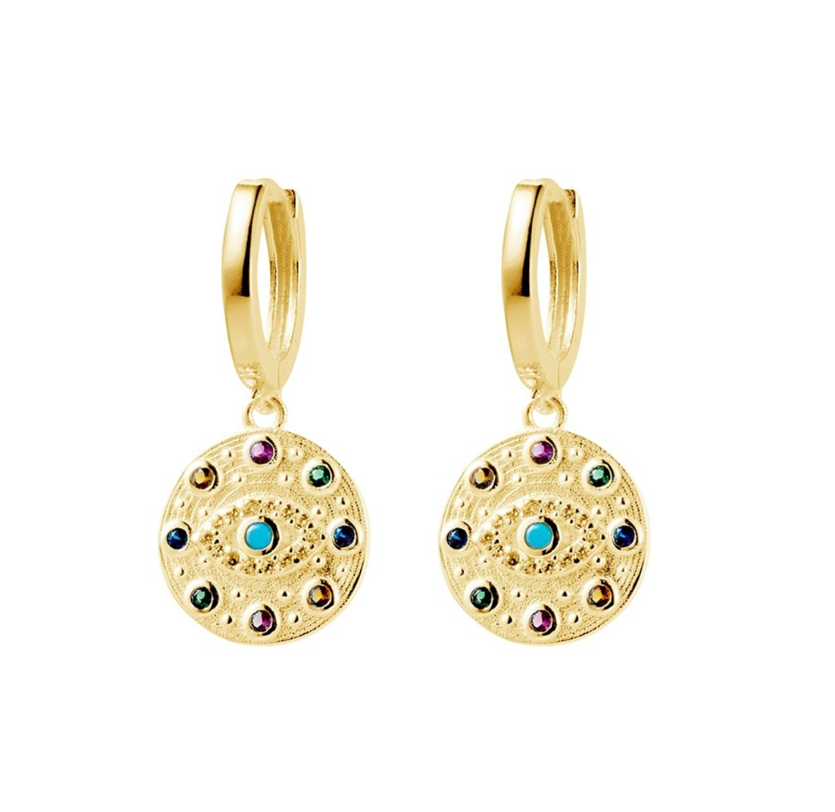 Salma Gold Plated Silver Evil Eye Earrings with Coloured Stones