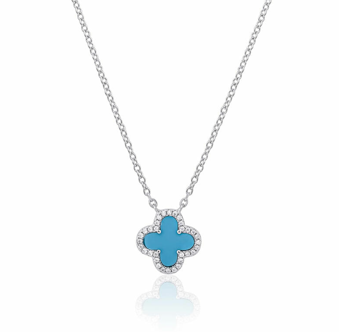 Gwyneth Sterling Silver Rhodium Plated Four-Leaf Clover with Cubic Zirconia Necklace