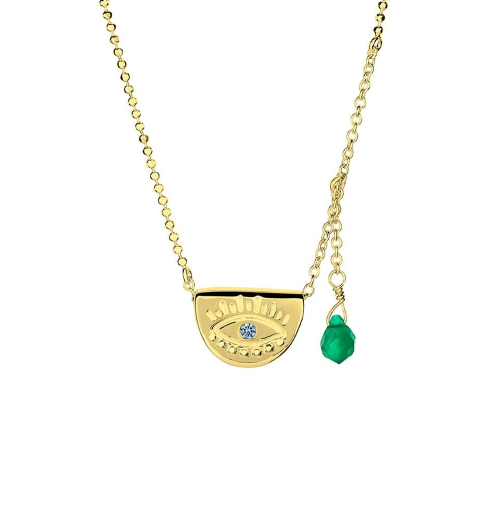 Lia Sliding Eye Silver Necklace with Green Hanging Charm