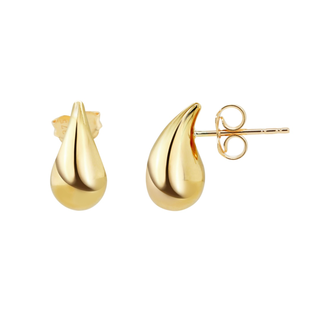 Ellie Yellow Gold 3D Teardrop Stud Earrings
