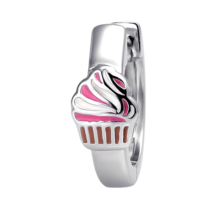 Emilea Silver Huggies with Enamel Cupcake