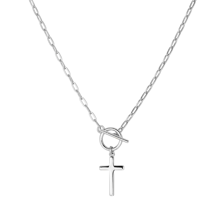 Elisha Sterling Silver Fob Necklace with Cross Charm
