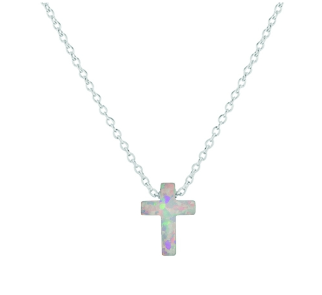 Zena Sterling Silver and Opalite Cross Necklace - Caesar Loves Ava