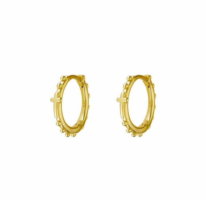 Shiloh Sterling Silver Cross and Bead Hoop Earrings - Caesar Loves Ava