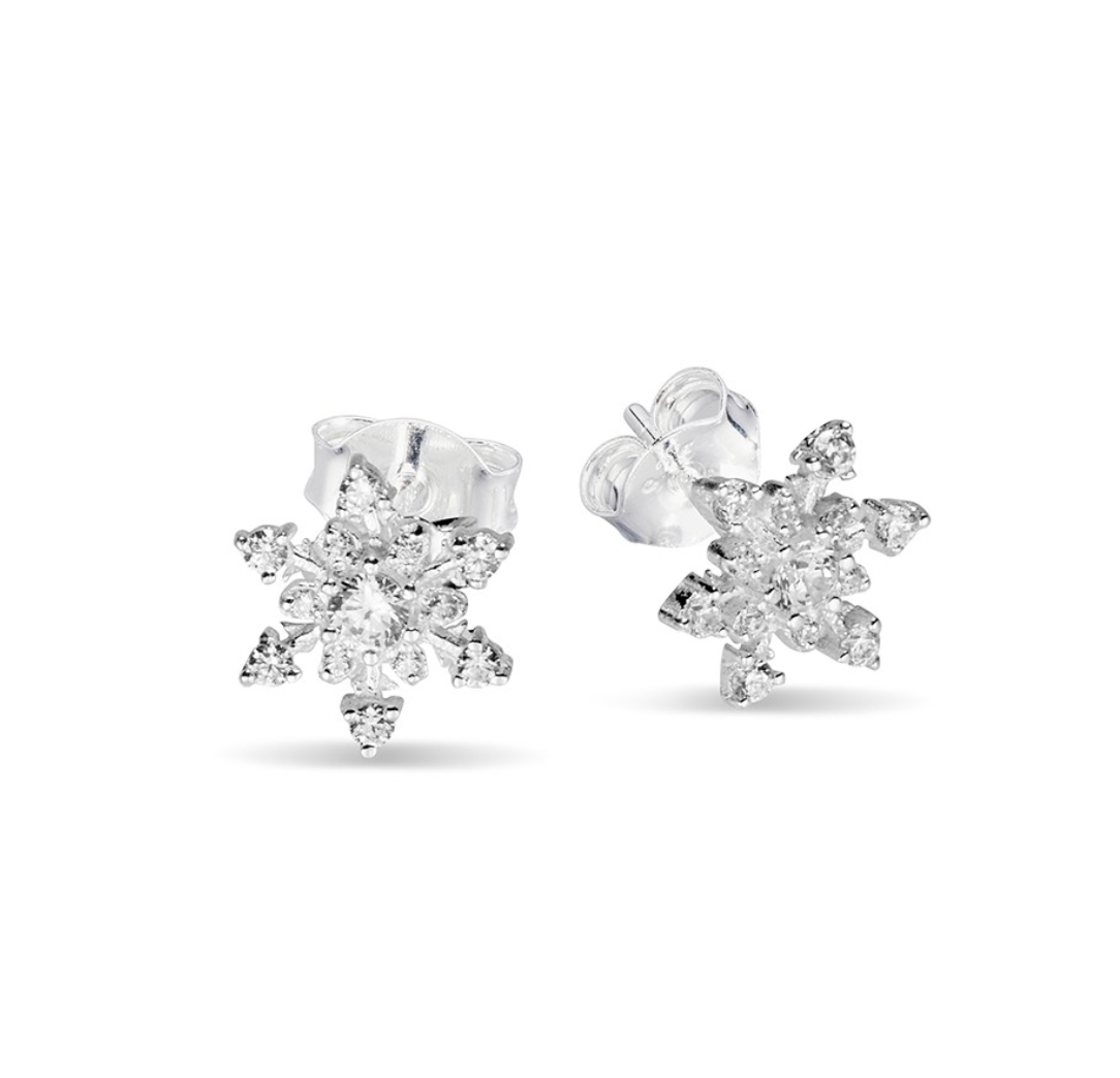 Dazzling Sterling Silver Snowflake Christmas Studs