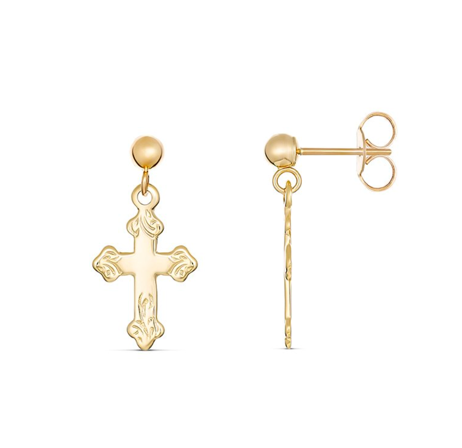 Lora Solid Gold and Sterling Silver Cross Drop Earrings - Caesar Loves Ava