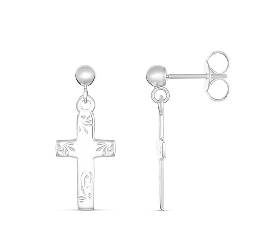 Lora Solid Gold and Sterling Silver Cross Drop Earrings - Caesar Loves Ava