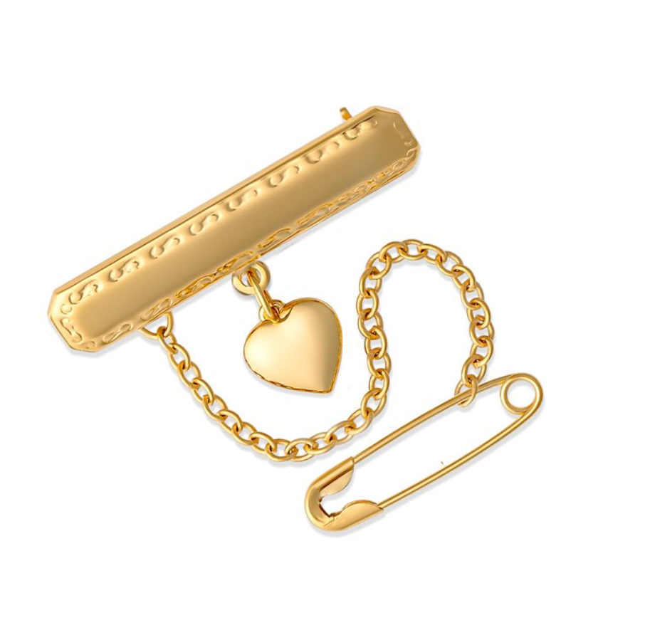 Tilly Sterling Silver Heart Charm Rectangular Engravable Baby Brooch - Caesar Loves Ava
