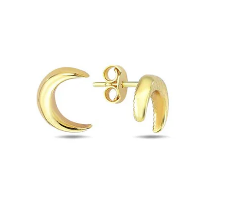 Amina Solid Gold Crescent Moon Stud Earrings - Caesar Loves Ava