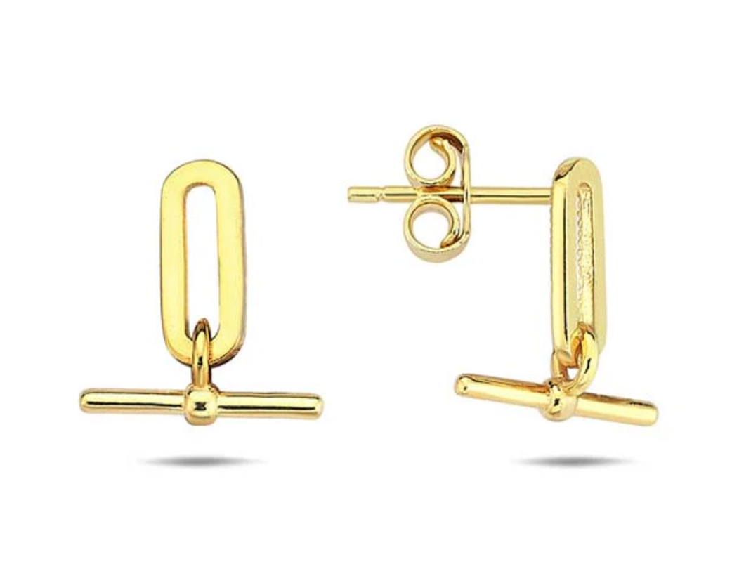Arden Solid Gold T-Bar Drop Earrings - Caesar Loves Ava