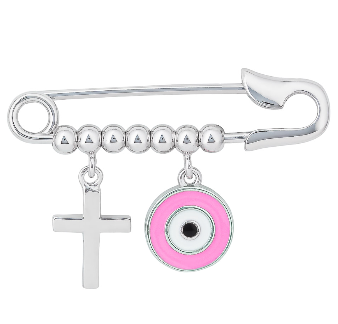 Gabby Sterling Silver Evil Eye and Cross Baby Pin - Caesar Loves Ava