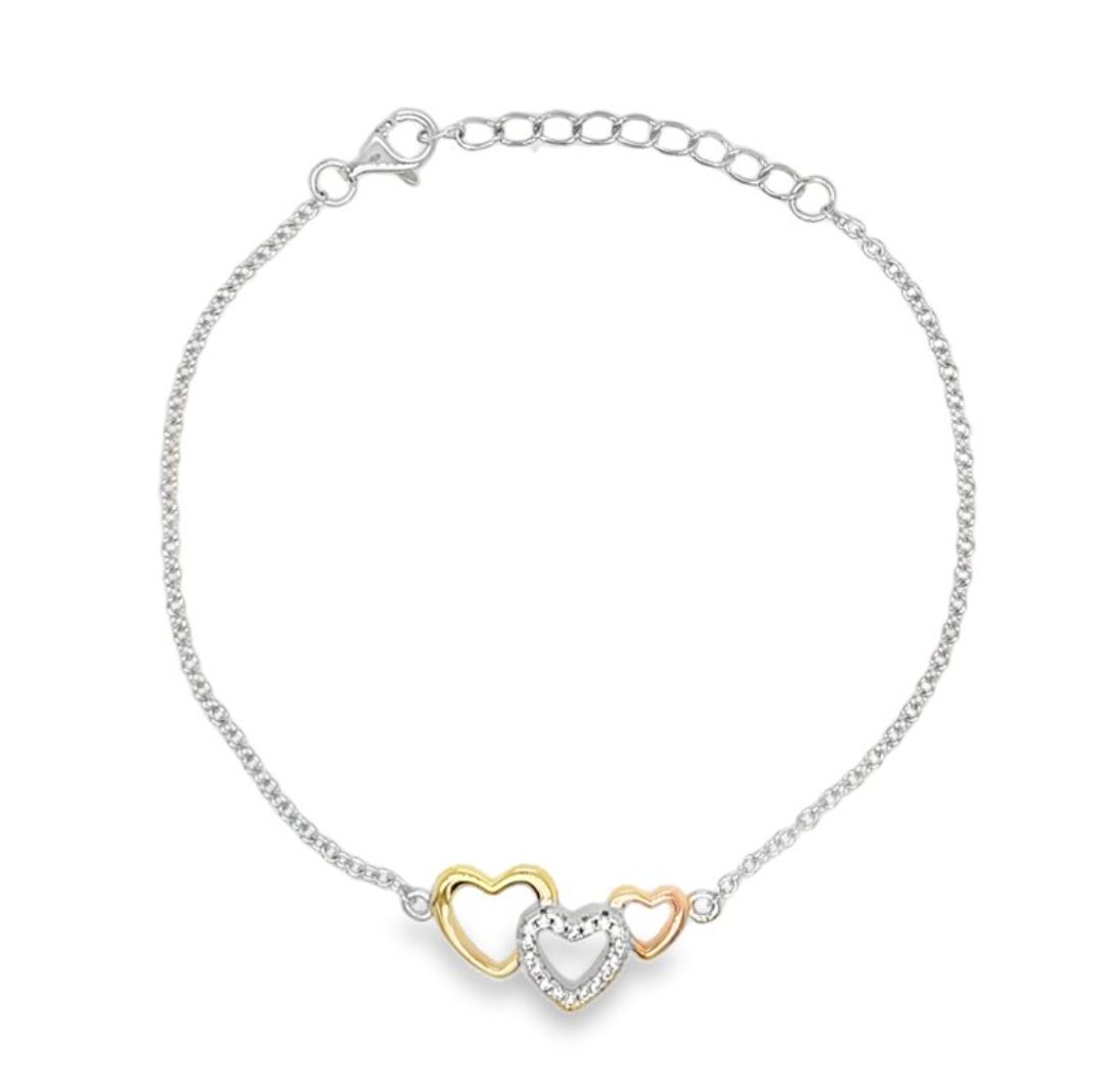 Patsy Sterling Silver Three-tone Open Hearts CZ Bracelet - Caesar Loves Ava