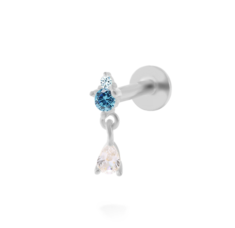Agatha Sterling Silver Drop Single Earring with Aqua Cubic Zirconia Stones