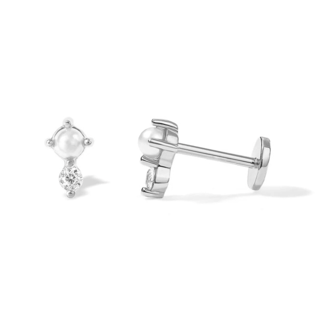 Louise Sterling Silver and Pearl Single Earring with Cubic Zirconia
