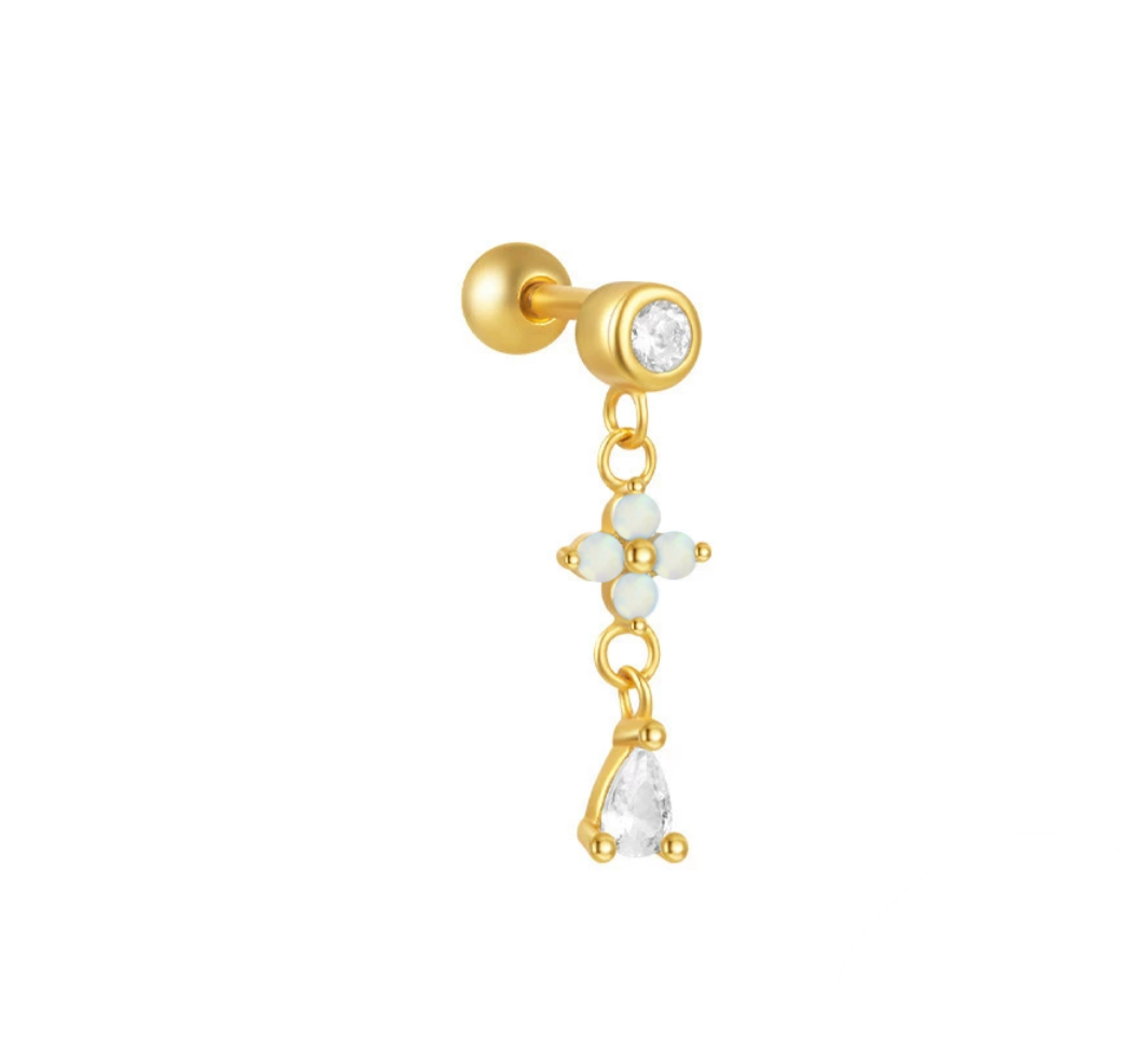 Lavinia Sterling Silver and Cubic Zirconia Floral Hanging Single Earring