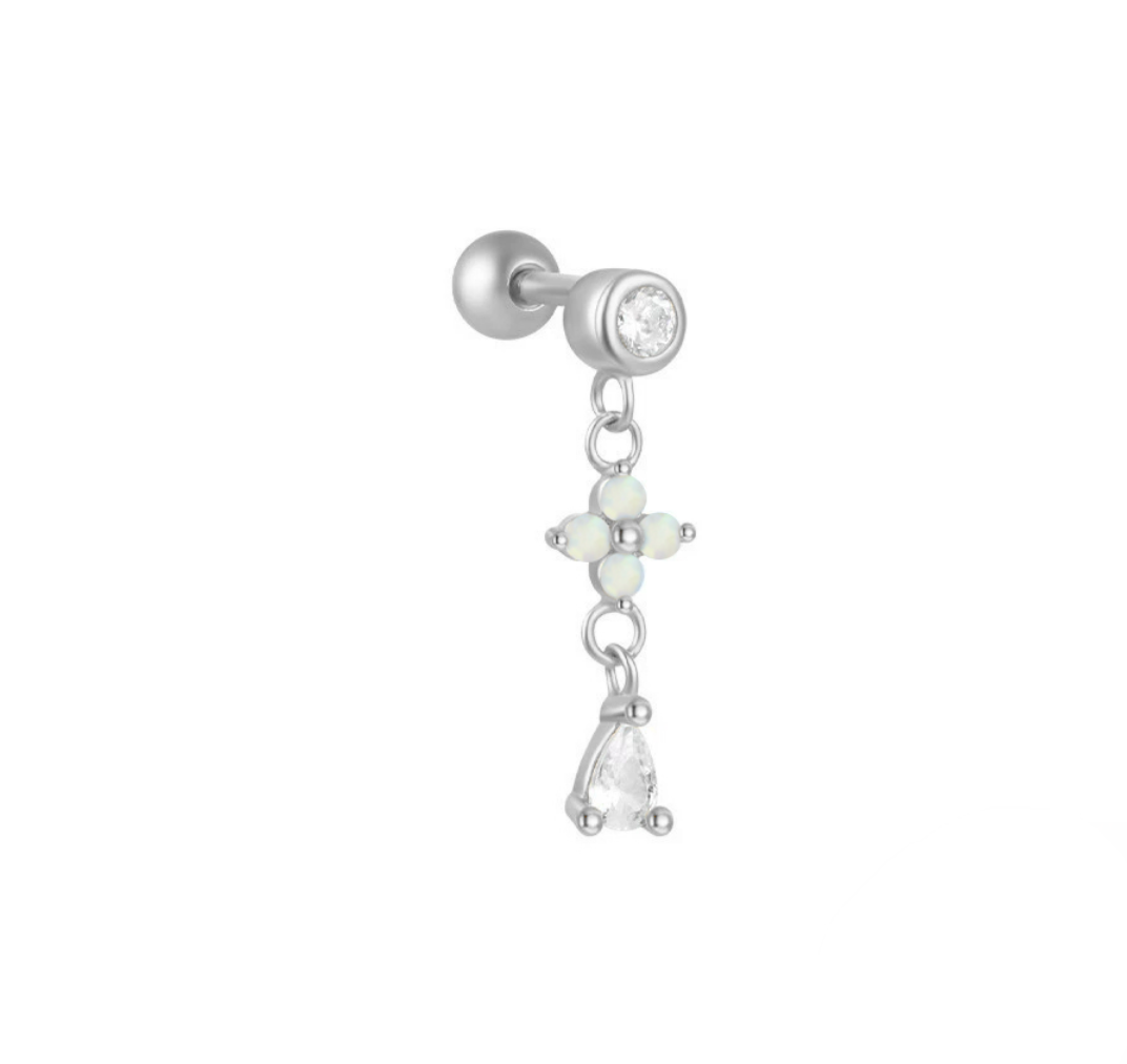 Lavinia Sterling Silver and Cubic Zirconia Floral Hanging Single Earring