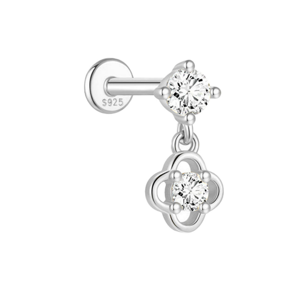 Henrietta Sterling Silver and Cubic Zirconia Open Flower Single Earring