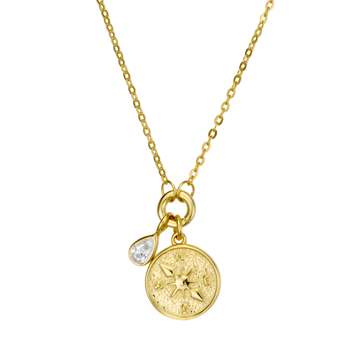 Arabella Sterling Silver Compass Necklace with Charm