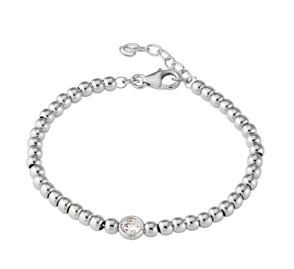 Brianna Sterling Silver Ball Bracelet with Bezel Set Stone