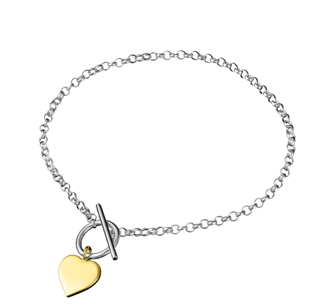 Brioni Sterling Silver Two Tone Heart Fob Bracelet