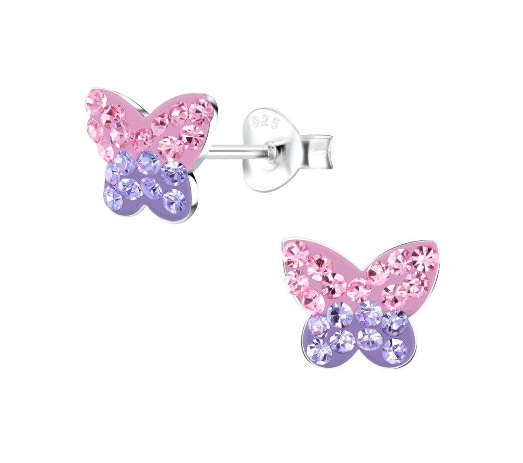 Twila Dazzling Pink and Purple Butterfly Studs