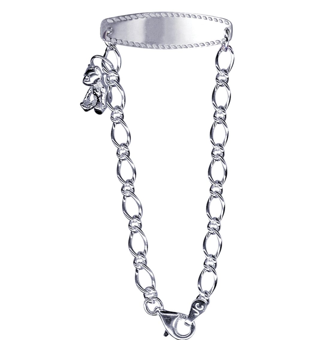 Tammy Sterling Silver Teddy Bear Charm Bracelet with ID Bar