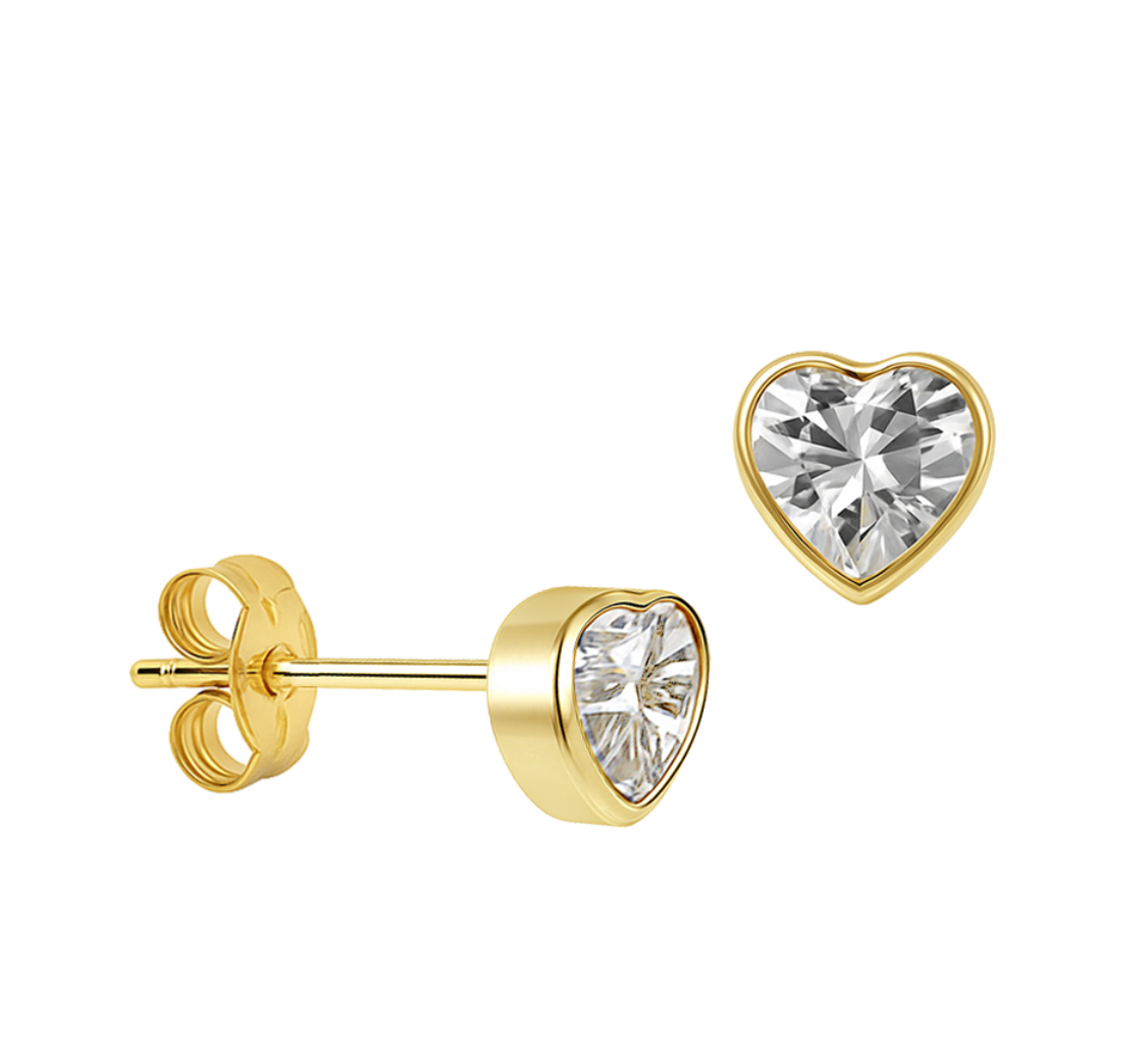 Lindsay Solid Gold and Cubic Zirconia Heart Stud Earrings