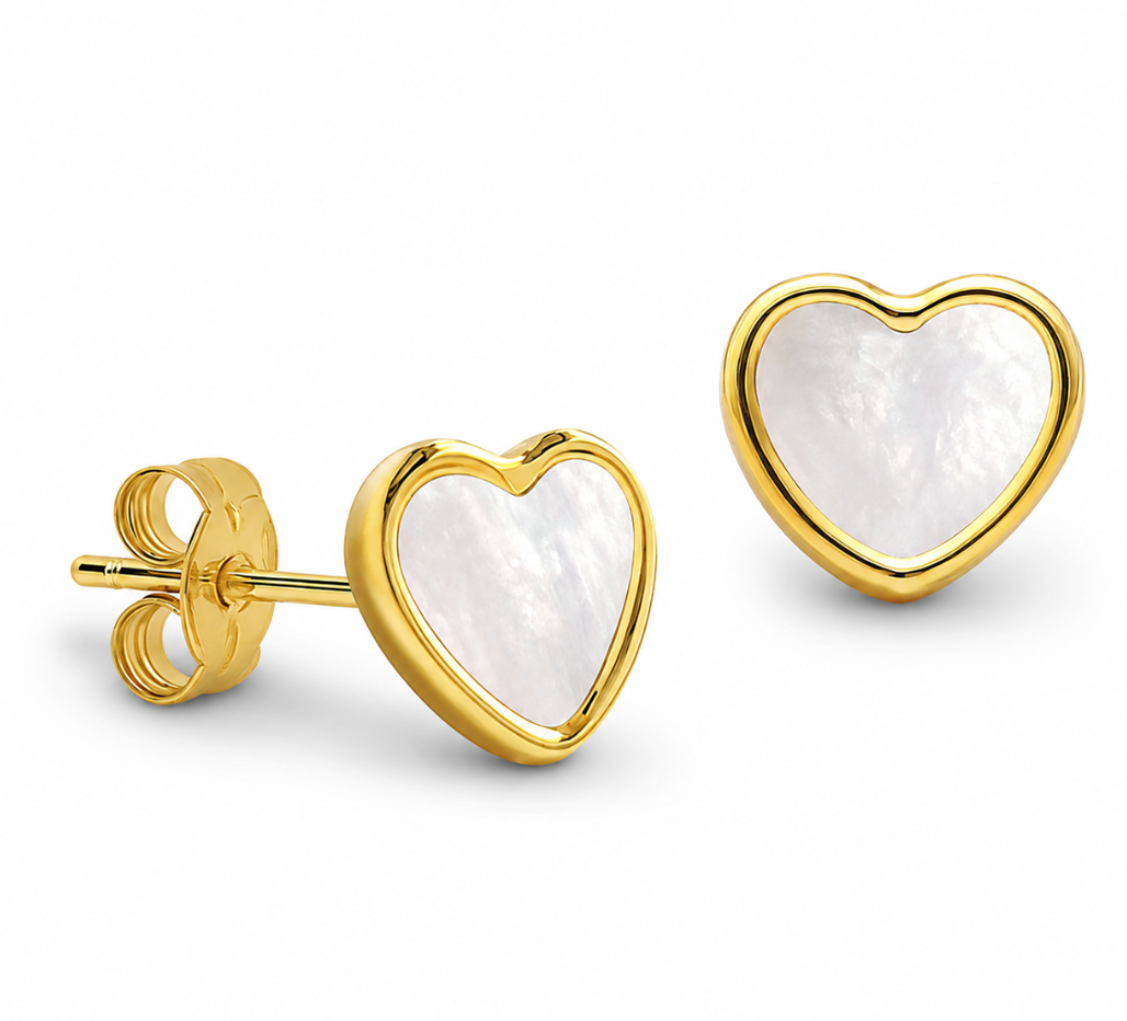 Liv Solid Gold and Mother of Pearl Heart Stud Earrings