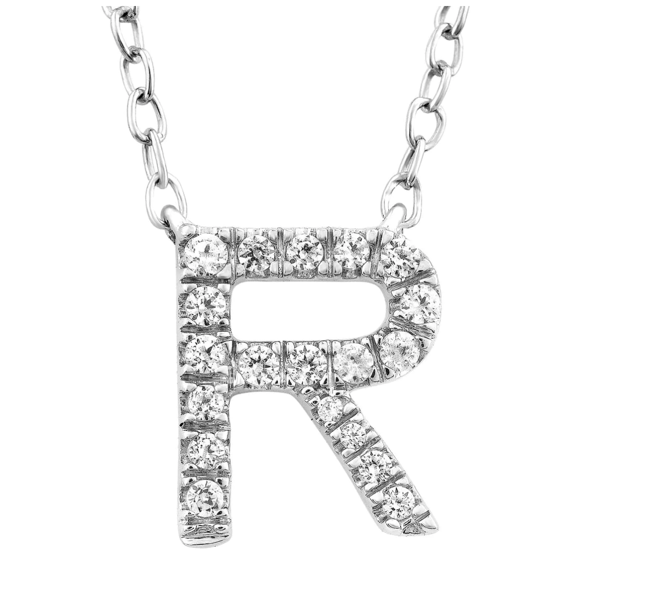 Solid White Gold and Diamond Initial Necklace - Caesar Loves Ava