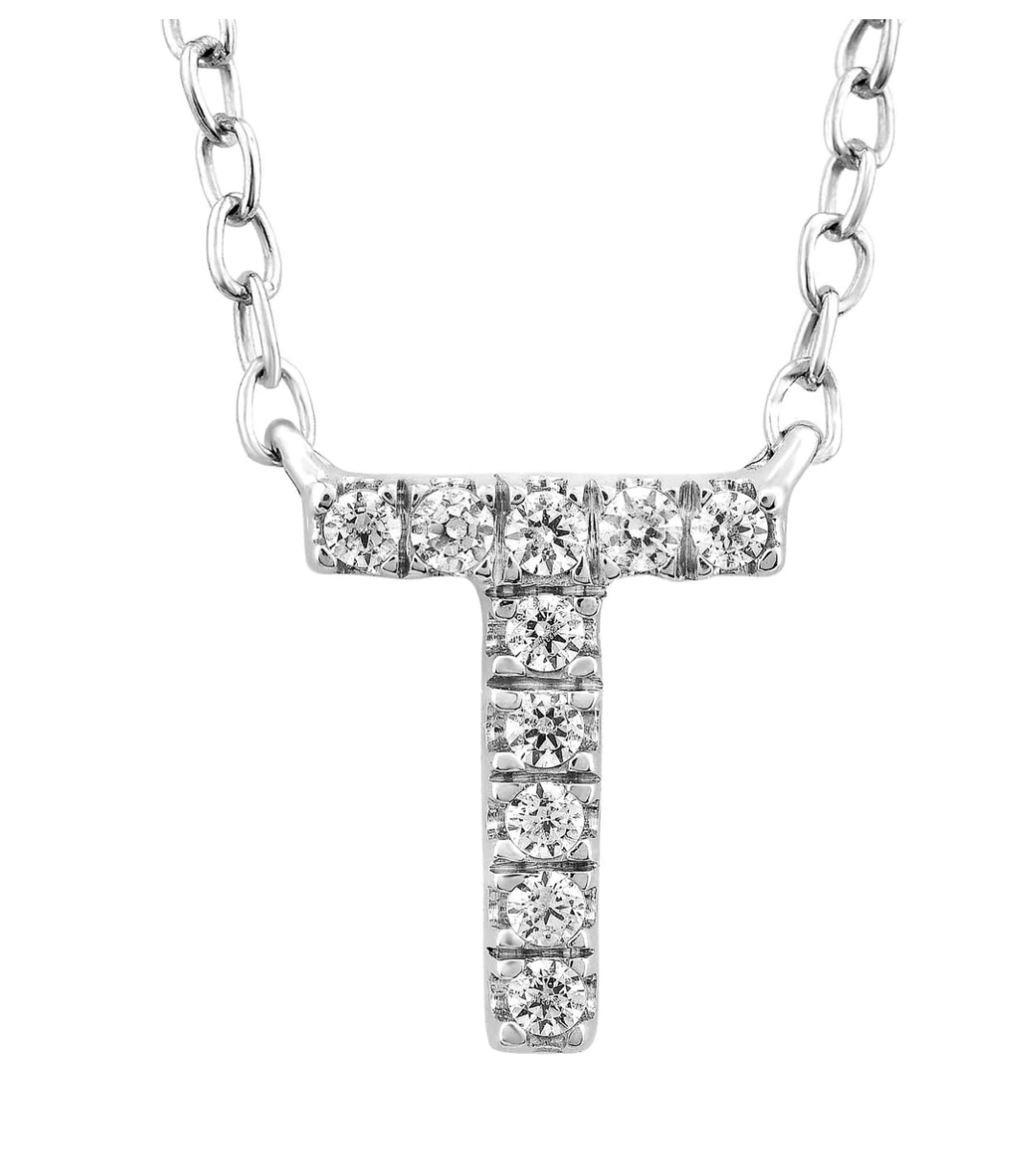 Solid White Gold and Diamond Initial Necklace - Caesar Loves Ava