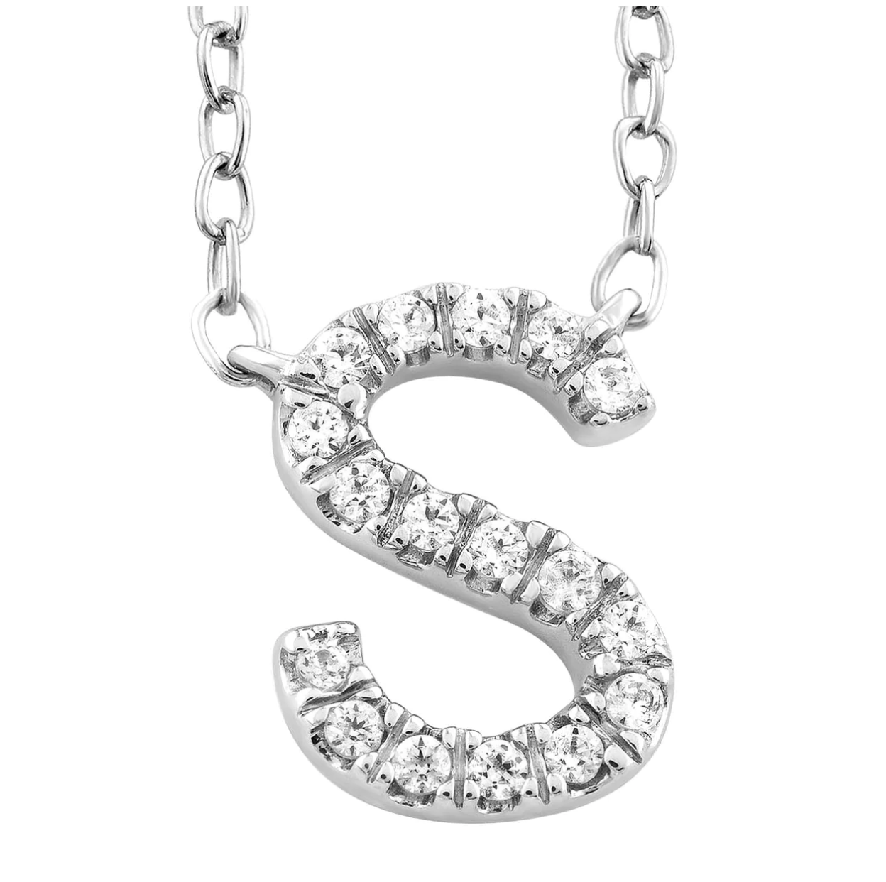Solid White Gold and Diamond Initial Necklace - Caesar Loves Ava