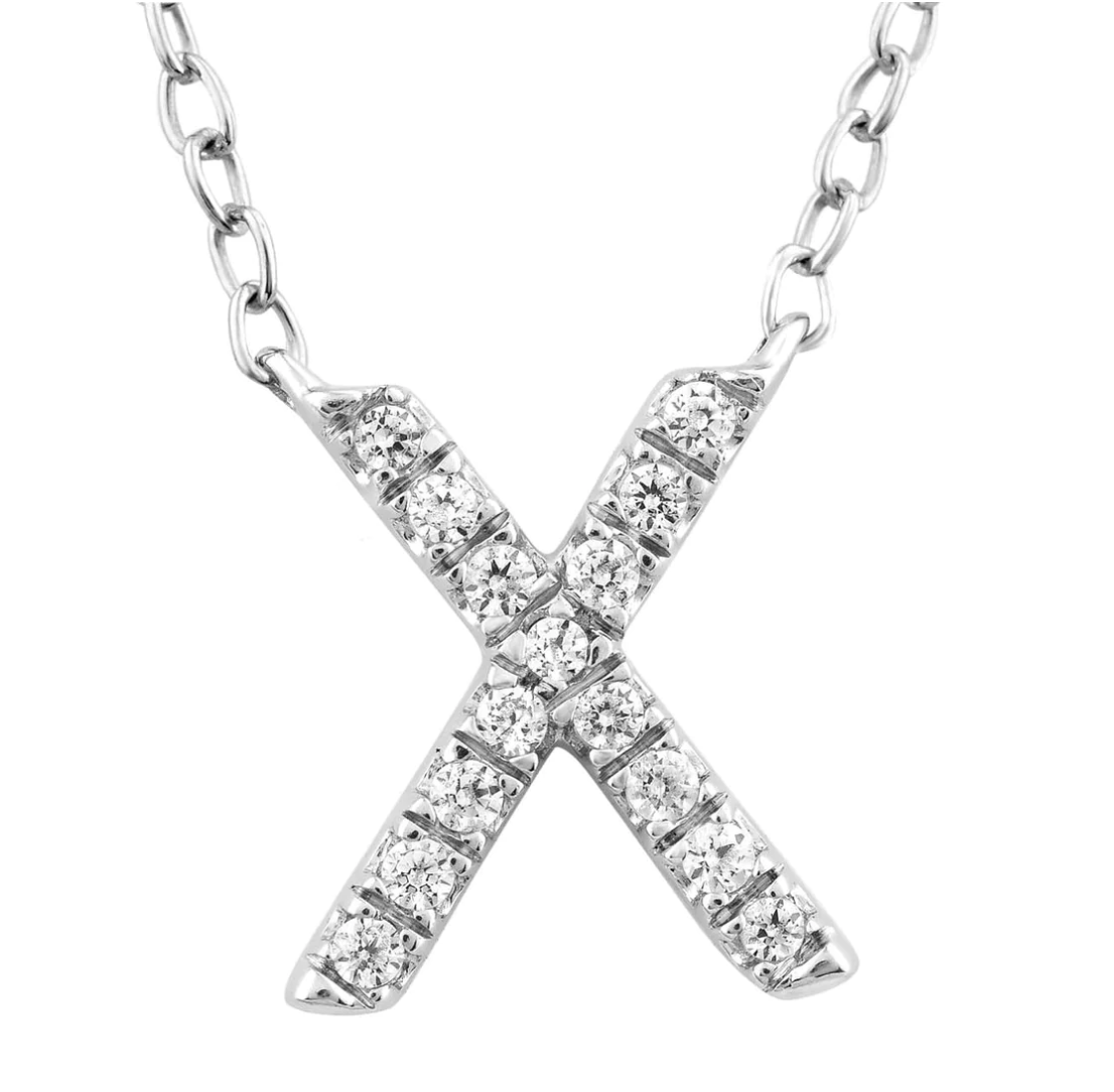 Solid White Gold and Diamond Initial Necklace - Caesar Loves Ava