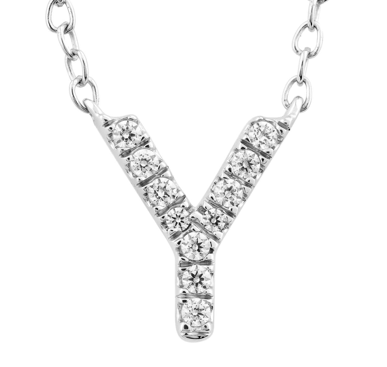 Solid White Gold and Diamond Initial Necklace - Caesar Loves Ava