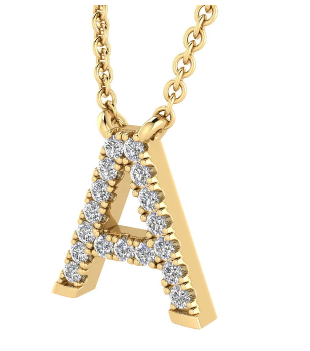 Solid Yellow Gold and Diamond Initial Necklace - Caesar Loves Ava