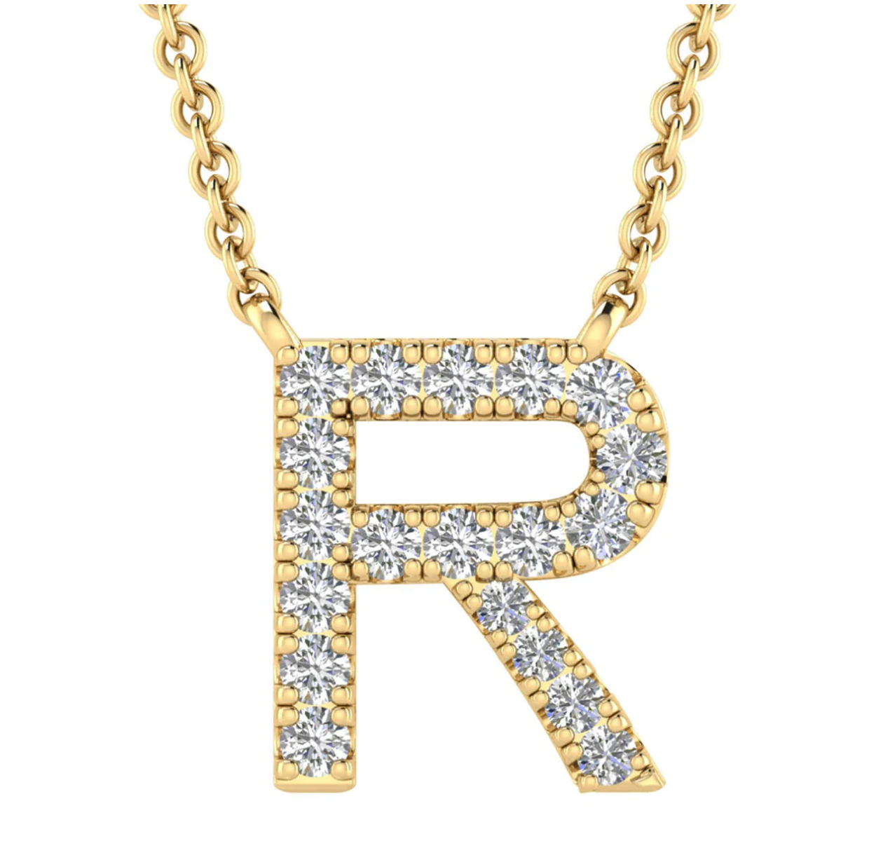 Solid Yellow Gold and Diamond Initial Necklace - Caesar Loves Ava
