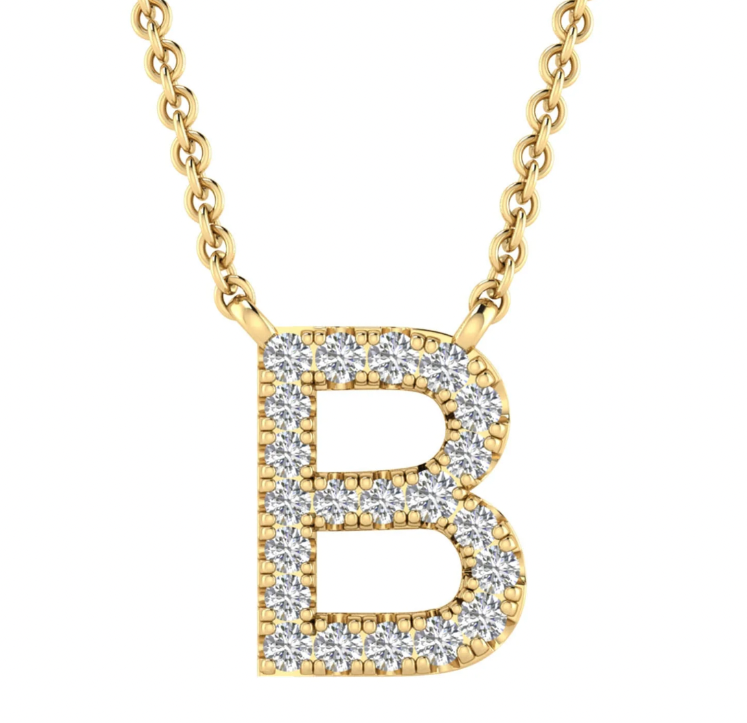 Solid Yellow Gold and Diamond Initial Necklace - Caesar Loves Ava