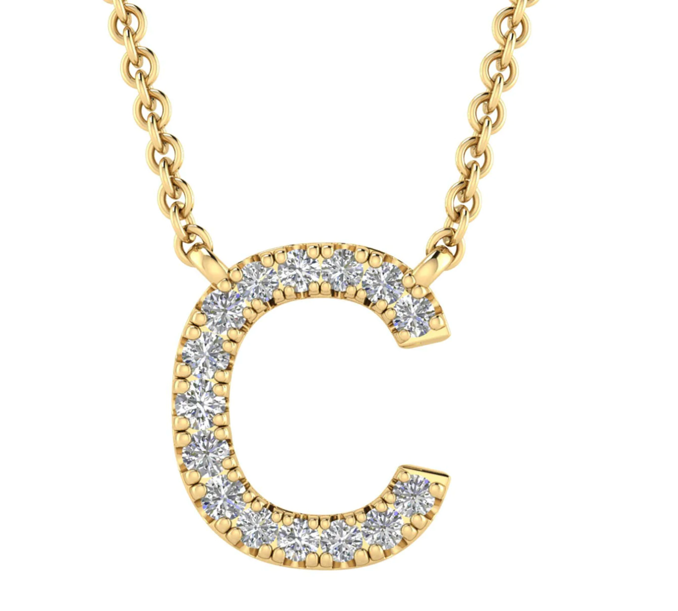 Solid Yellow Gold and Diamond Initial Necklace - Caesar Loves Ava