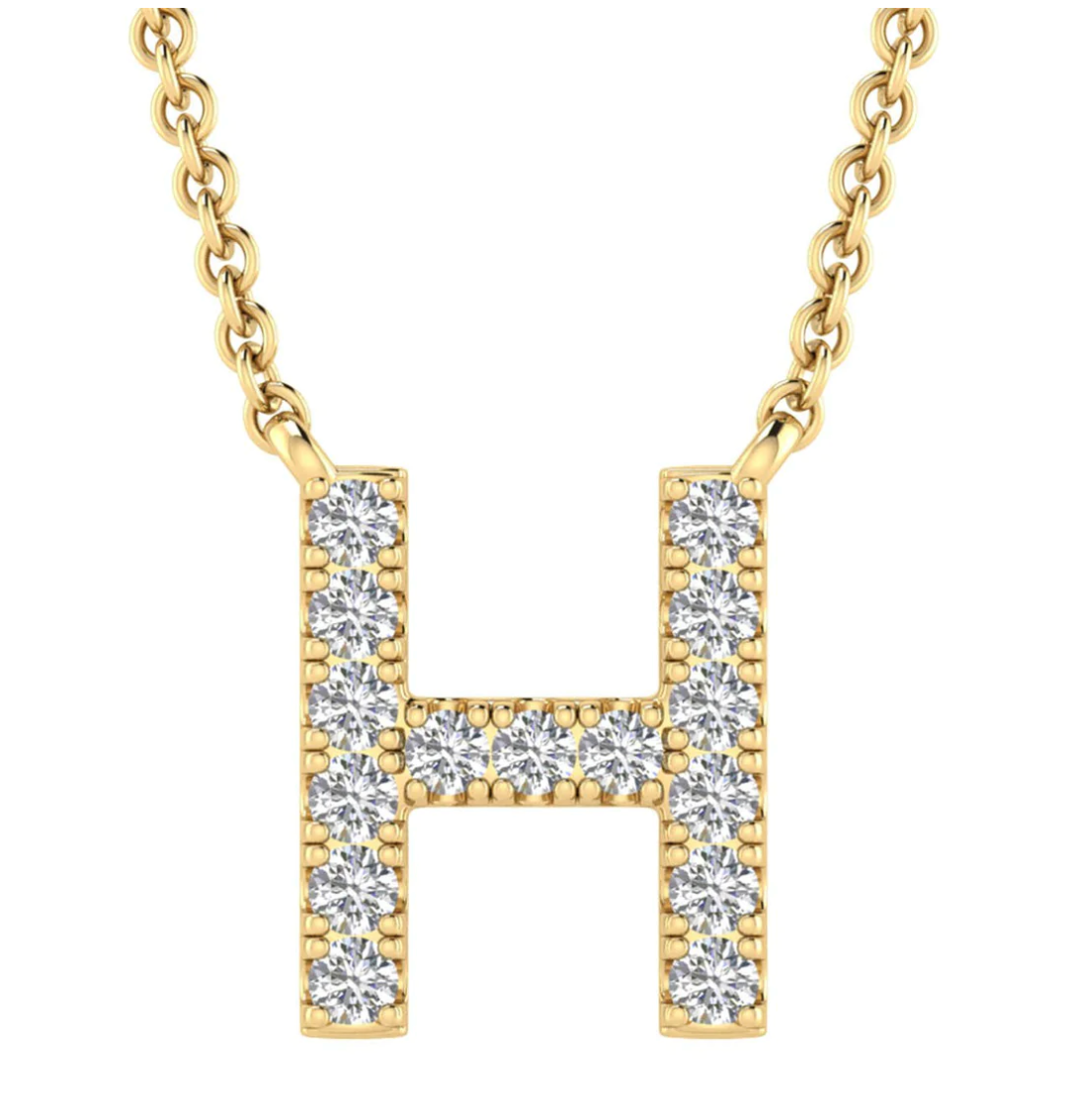 Solid Yellow Gold and Diamond Initial Necklace - Caesar Loves Ava