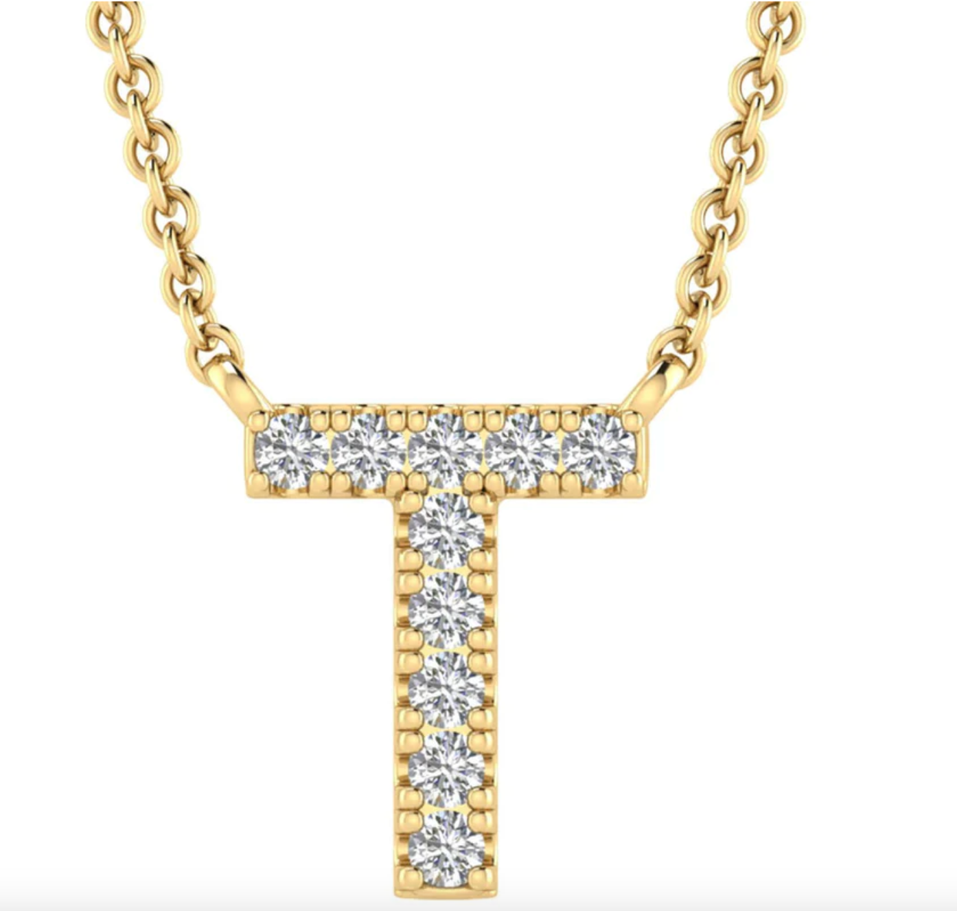 Solid Yellow Gold and Diamond Initial Necklace - Caesar Loves Ava