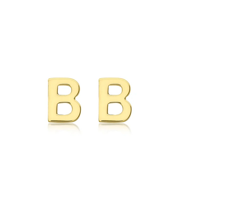 Cherie Solid Yellow Gold Initial Stud Earrings
