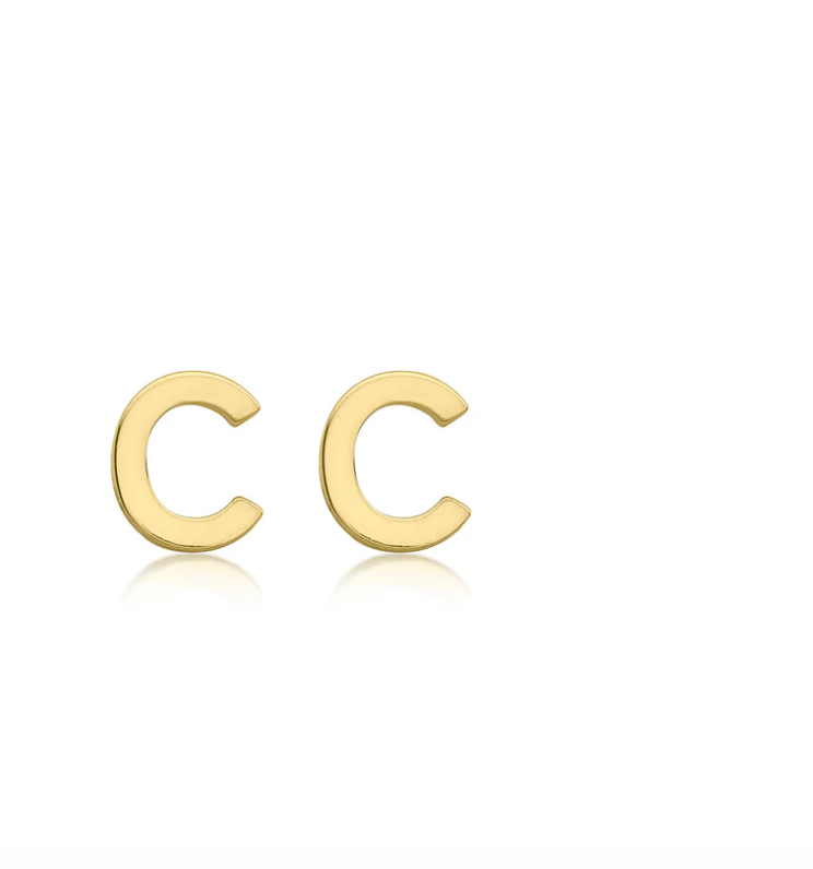 Cherie Solid Yellow Gold Initial Stud Earrings