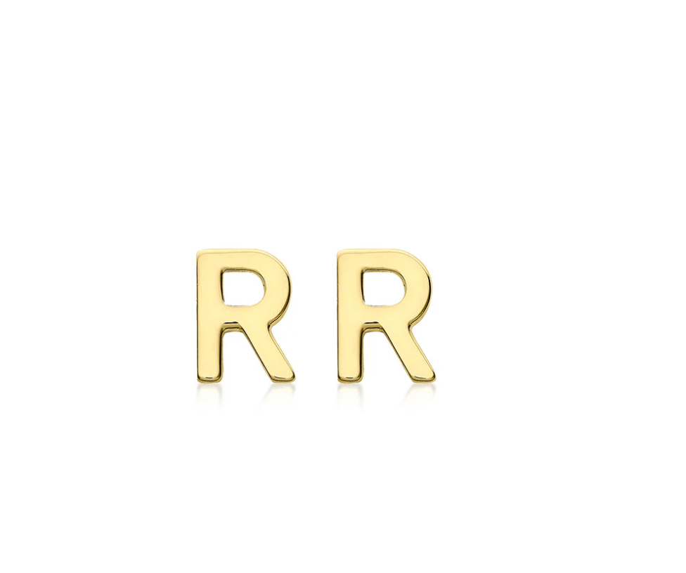 Cherie Solid Yellow Gold Initial Stud Earrings