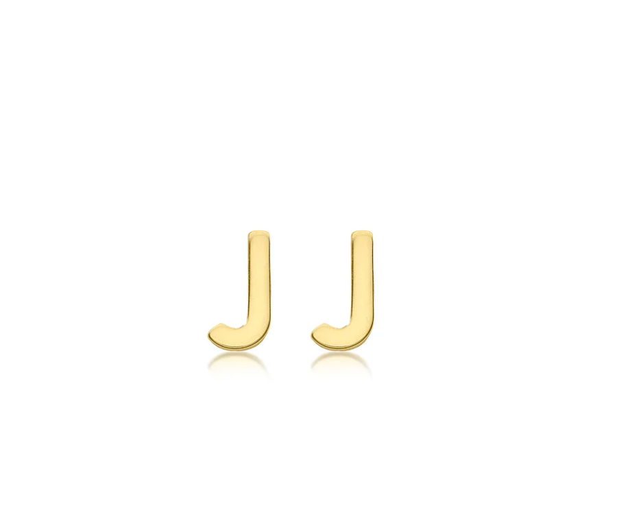 Cherie Solid Yellow Gold Initial Stud Earrings