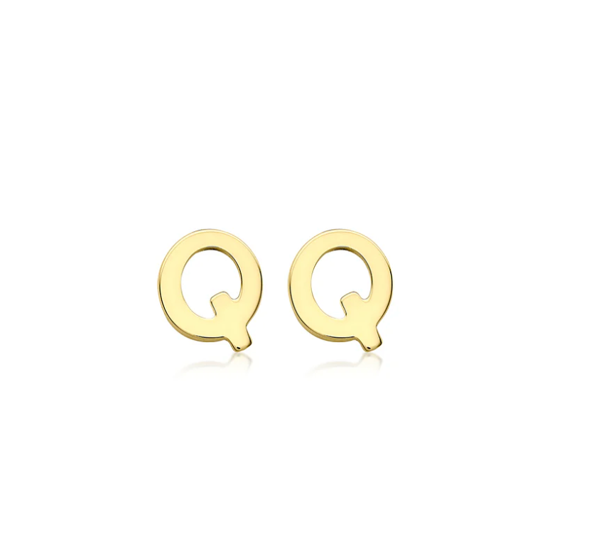 Cherie Solid Yellow Gold Initial Stud Earrings