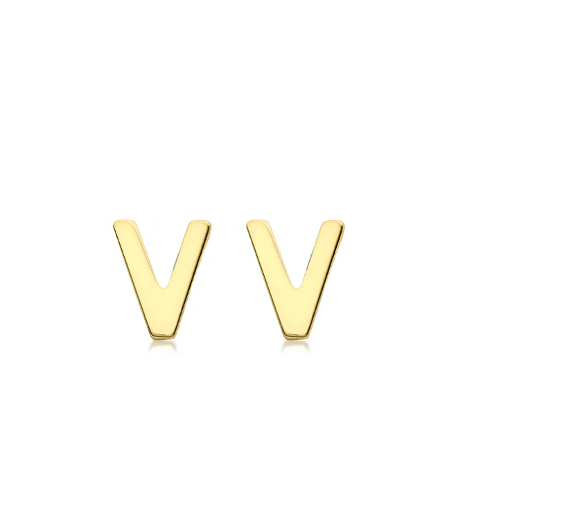 Cherie Solid Yellow Gold Initial Stud Earrings