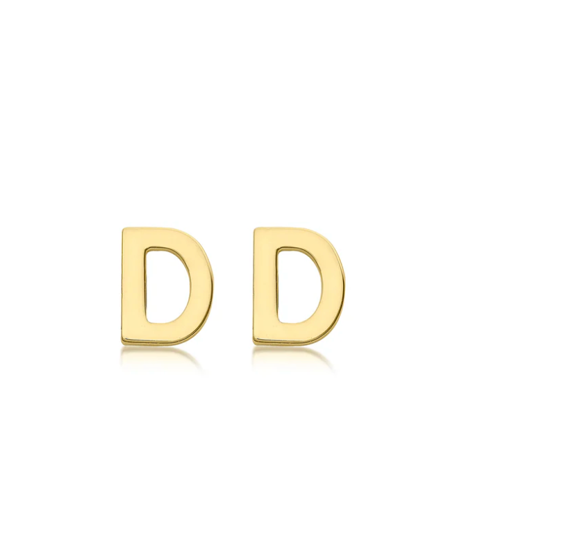 Cherie Solid Yellow Gold Initial Stud Earrings