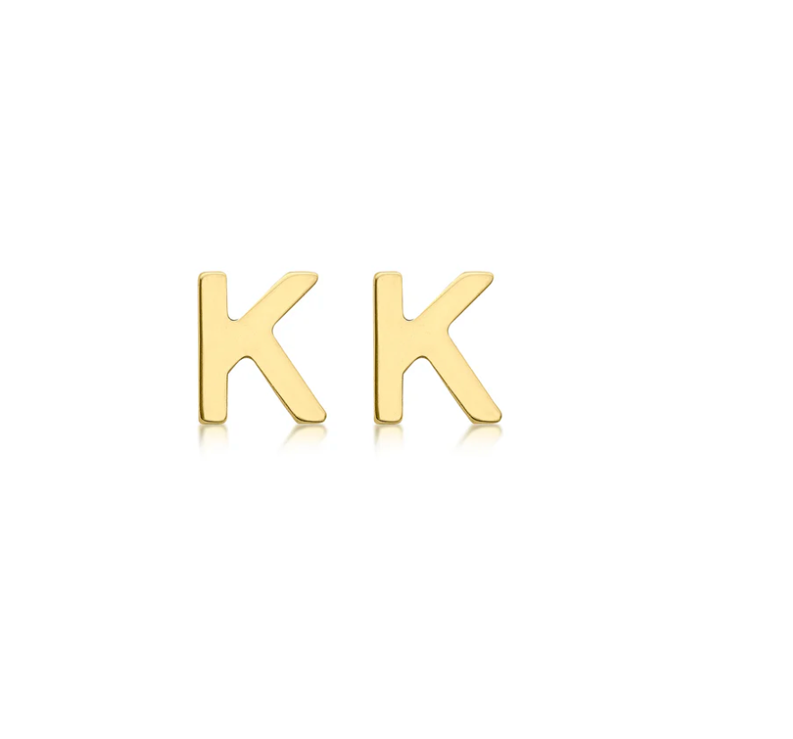 Cherie Solid Yellow Gold Initial Stud Earrings
